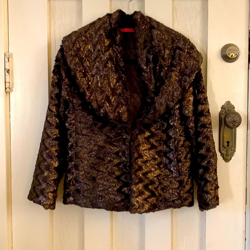 Bronze Alice + Olivia faux fur jacket with shawl collar